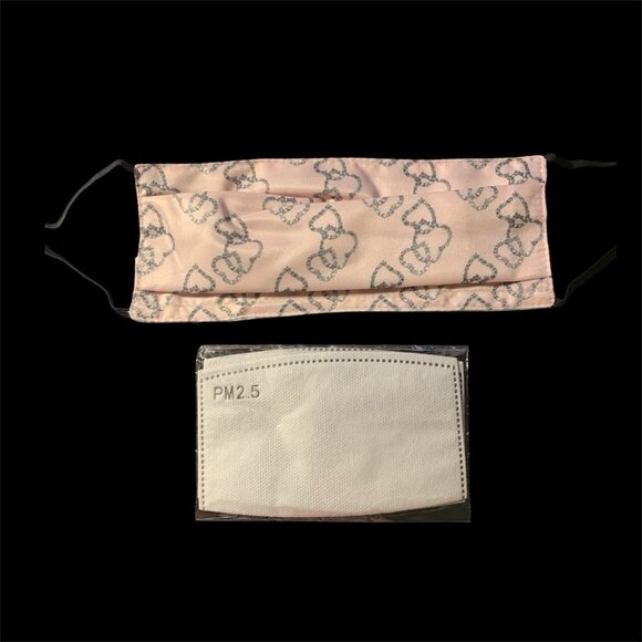 Womens Pink Reusable & Washable Face Mask Heart Pattern Designed With 2 Filters - Picture 1 of 2